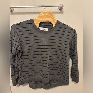 Frank & Eileen Graceful Sweatshirt Women's L Gray Black Stripe Terry Tee Lab